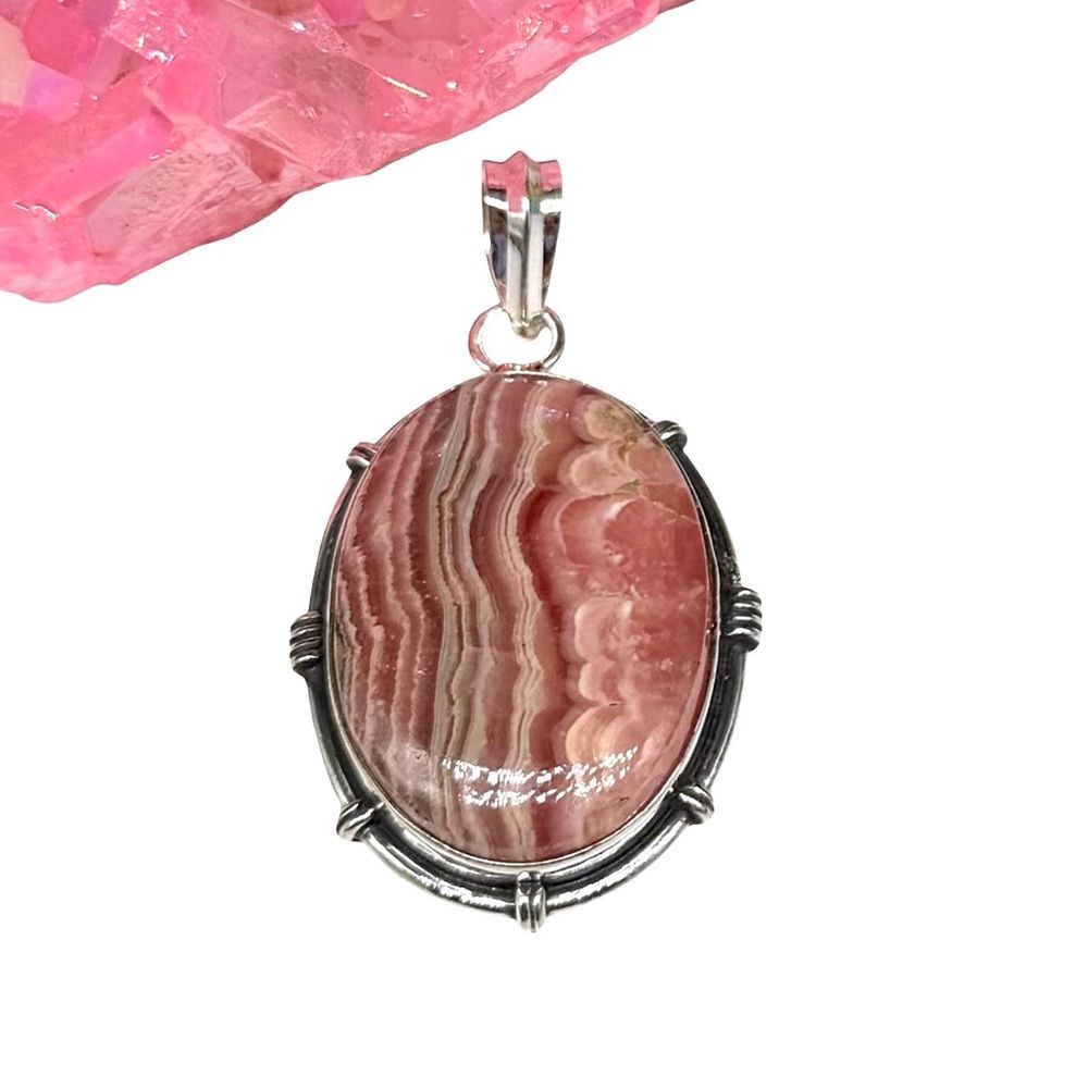 Rhodochrosite Necklace Pendant Solid 925 Sterling Silver